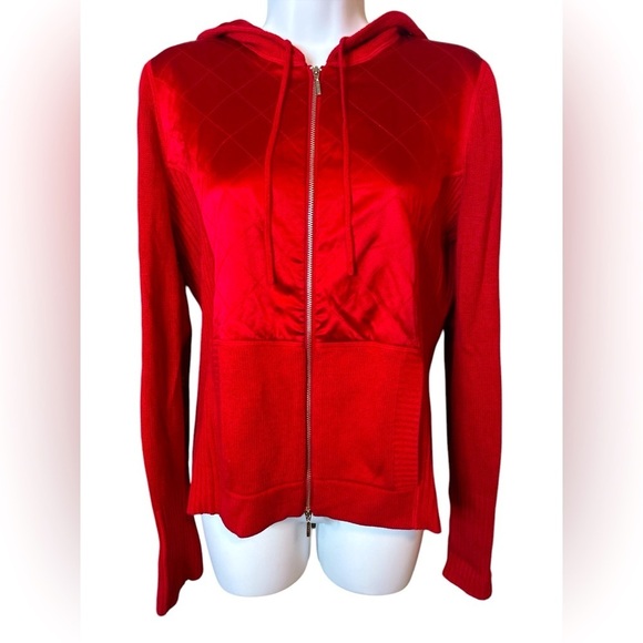 Bloomingdale’s Vintage Hoodie Sweater Red Silk Cashmere Women’s M - Picture 3 of 11